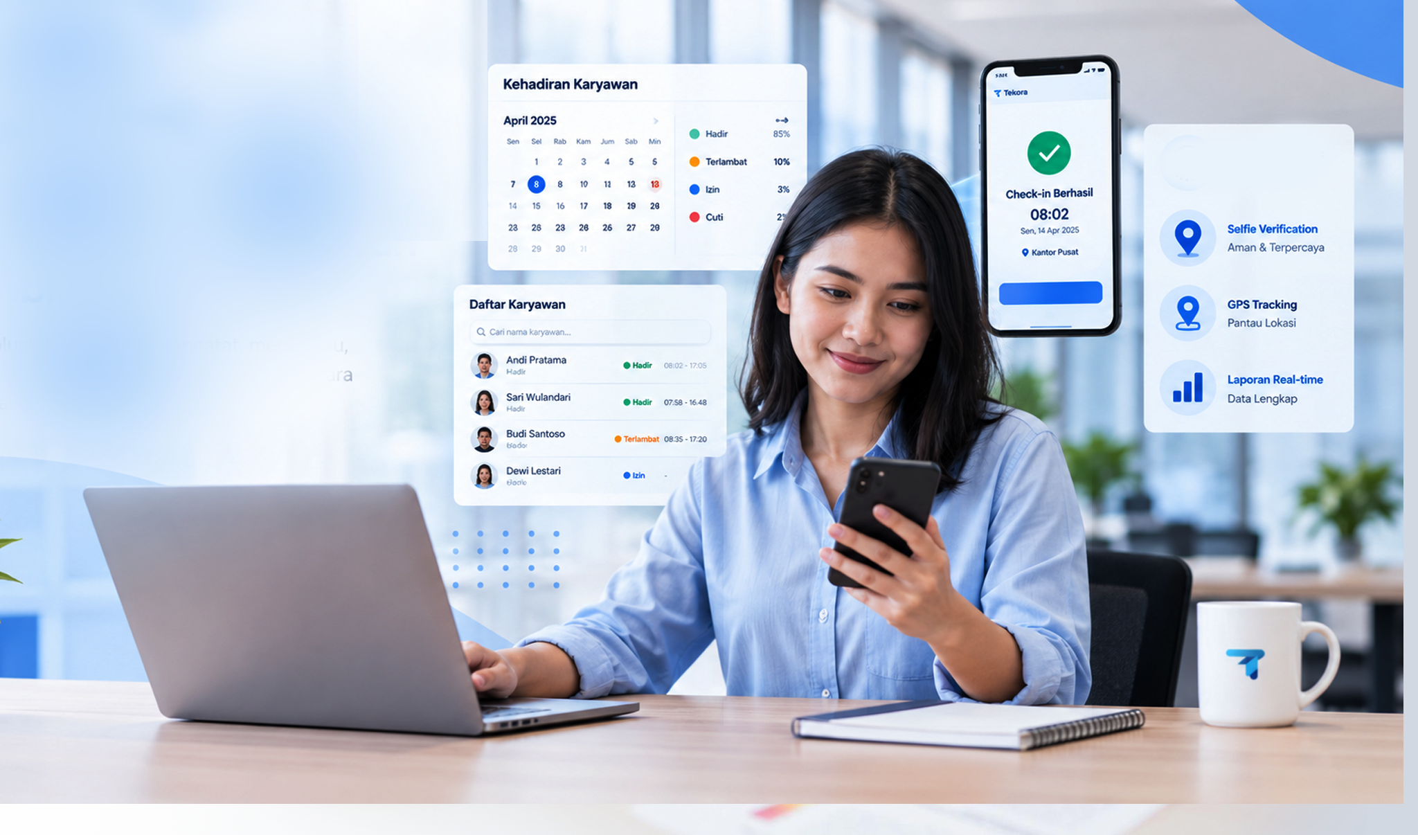 Karyawan menggunakan smartphone saat bekerja